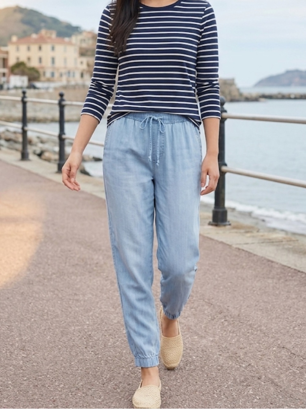 Nine West Jeans The Easy Jogger Chambray Pants L